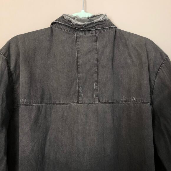 Man X One Teaspoon Shirt Medium Black Pull Over Denim Distressed Grunge - Picture 7 of 14